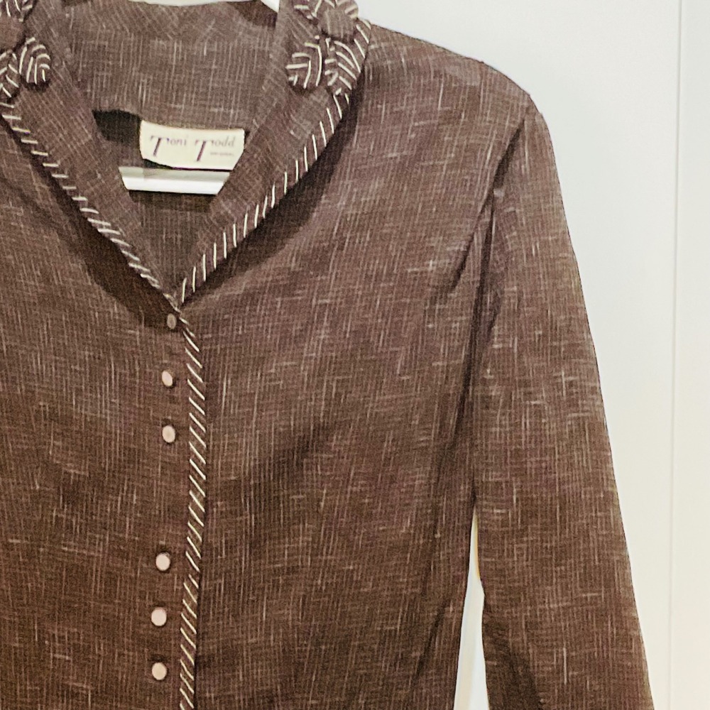 TONI TODD Original vintage 1940s brown button up rayon bows‎ maxi pockets dress - Picture 9 of 16
